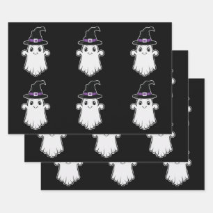 Süße Geister mit Hexenhüten Halloween-Muster Geschenkpapier Set