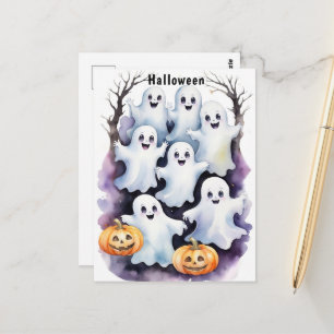 Süße Geister mit Kürbissen Halloween-Illustration Postkarte