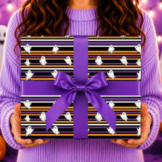Süße Geister mit schwarzen orangen violetten Strei Geschenkpapier