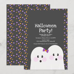 Süße Geister-Paar-Halloween-Party-Streusel grau Einladung