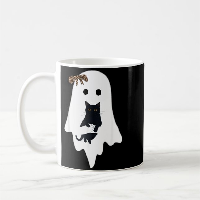 Süße Geister-Schwarze Katze Leopard Bogen Lustig G Kaffeetasse (Links)