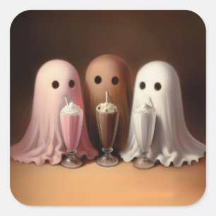 Süße Geister-Trio-Milchshake-Halloween-Aufkleber Quadratischer Aufkleber