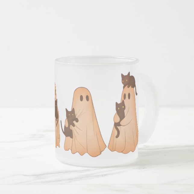 Süße Geister- und schwarze Katzen-Halloween-Tasse Mattglastasse (VorderseiteRechts)