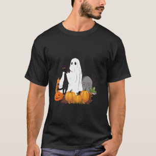 Süße Geisterkatze Lustige Halloween-Kostüme Schwar T-Shirt