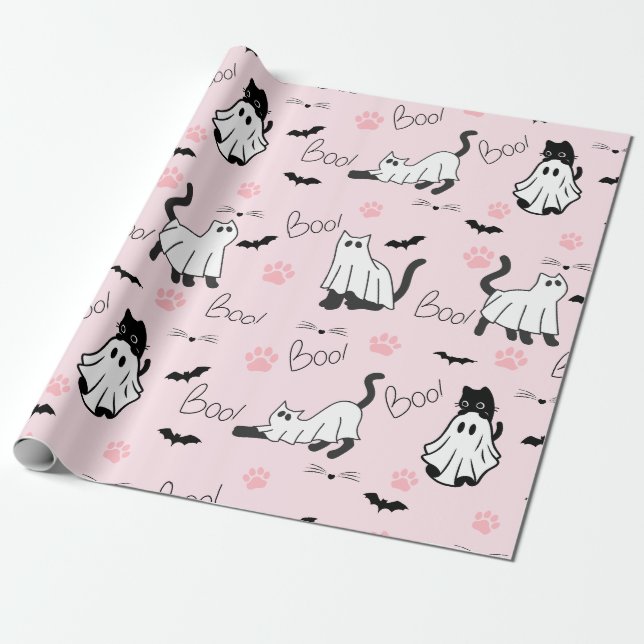 Süße Geisterkatzen Halloween Geschenkpapier (Ungerollt)