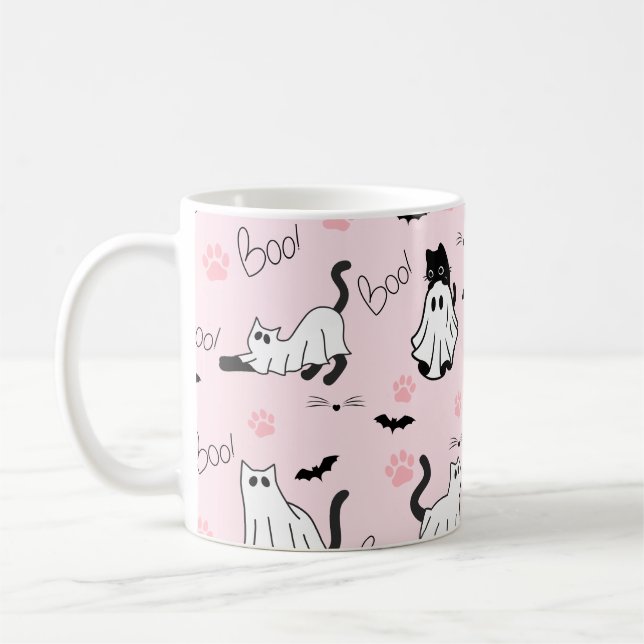 Süße Geisterkatzen Halloween Kaffeetasse (Links)