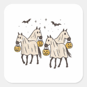 Süße Geisterpferde Halloween Süßigkeiten oder Saur Quadratischer Aufkleber