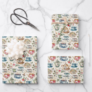 Süße gekachelte Teeparty Geschenkpapier Set