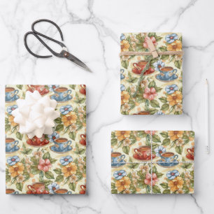 Süße gekachelte Teeparty Geschenkpapier Set