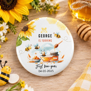Süße gelbe Biene & Sonnenblume zum 1. Bienen-Tag G Button