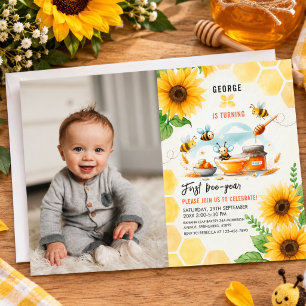 Süße gelbe Biene & Sonnenblume zum 1. Bienen-Tag G Einladung