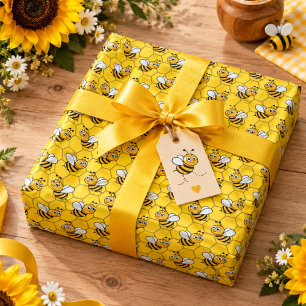 Süße gelbe Biene & Sonnenblume zum 1. Bienengeburt Geschenkpapier