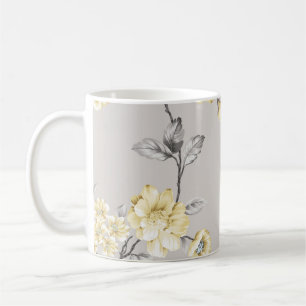 süße gelbe Blumen mit grauen Blättern Muster auf g Kaffeetasse