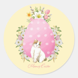 Süße gelbe Blumen-Osterkatze Runder Aufkleber