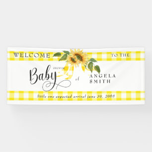 Süße gelbe Gingham-Sonnenblumen-Baby-Shower-Einlad Banner