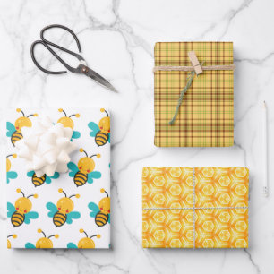 Süße gelbe Karo-Bienen-Honigwaben-Geschenkpapier-S Geschenkpapier Set