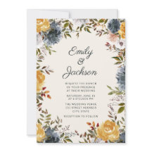 Süße gelbe marineblaue aquarell-blumige Hochzeit