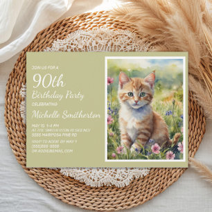 Süße gelbe orange Katze Aquarell 90. Geburtstag Einladung