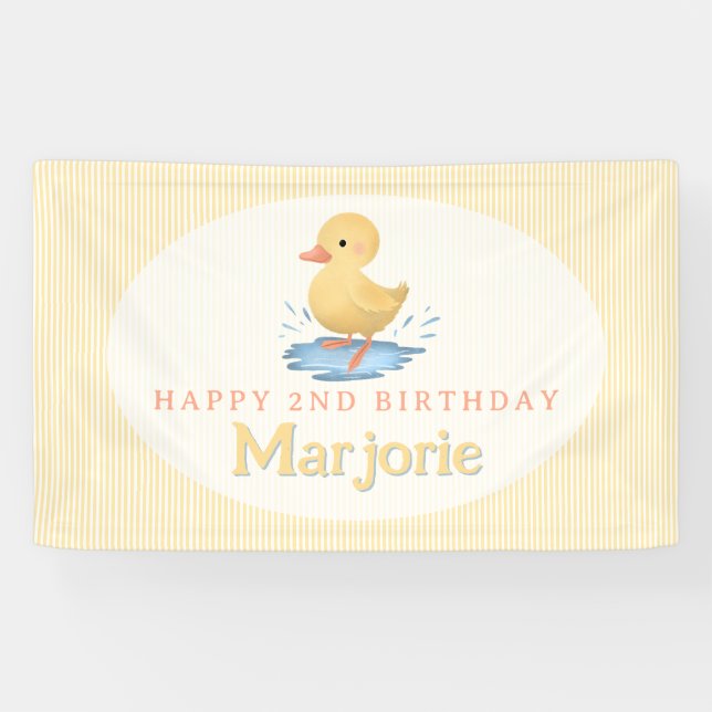 Süße gelbe Pastell-Entchen-Geburtstag Banner (Horizontal)