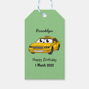 Süße gelbe Taxi-Spaß-Cartoon-Illustration Geschenkanhänger