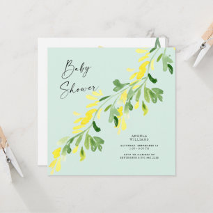Süße gelbe Wildblumen-Mint-Baby-Party-Quadrat Einladung