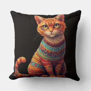 Süße gemusterte Katzenillustration im Stil der Vol Kissen