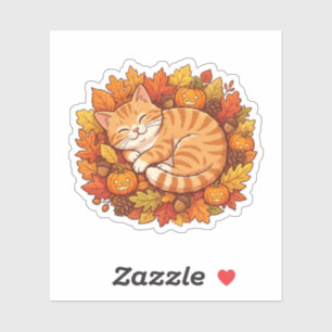 Süße gemütliche Herbststimmung Katze Herbst Kürbis Aufkleber