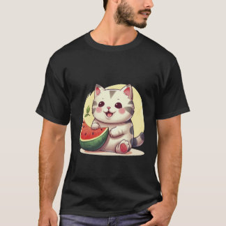 Süße gesprenkelte Katze mit Wassermelone Sommer Ku T-Shirt