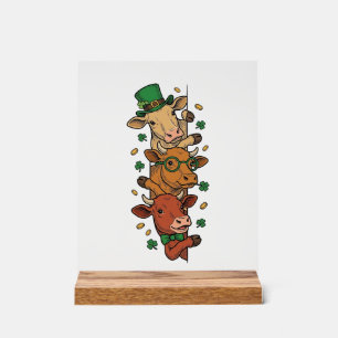 Süße gestapelte Kühe St. Patrick Vintage-Stich Des Acrylschild