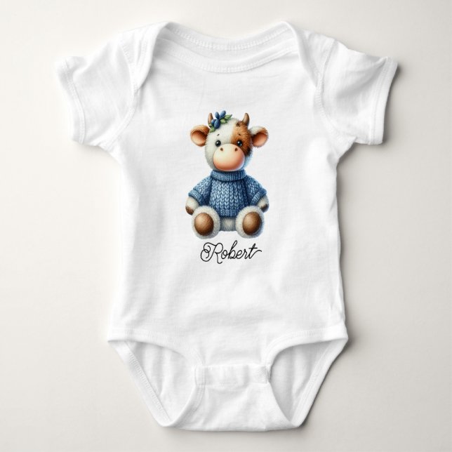 Süße gestrickte Kuh Baby Strampler (Vorderseite)