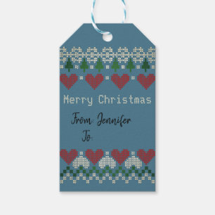Süße gestrickte Weihnachtssymbole Vintage Blau X-M Geschenkanhänger