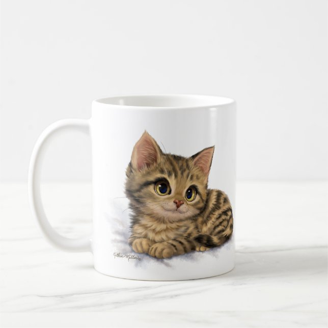 Süße getigerte Kätzchen-Cartoon Kaffeetasse (Links)