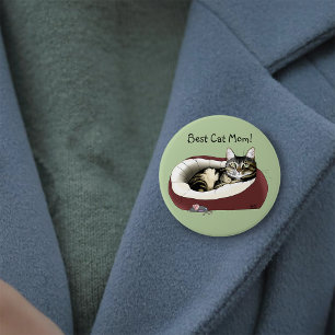Süße getigerte Katze Grüner Muttertag Button