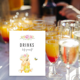Süße Getränketisch Mädchen Teddybär Baby Shower Poster