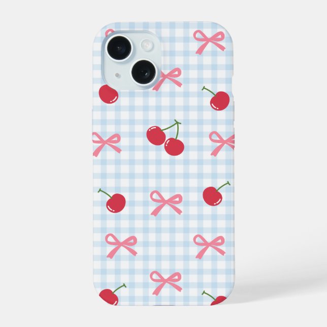 Süße Gingham-Kirsche-iPhone-Hülle mit Schleife Coq iPhone 15 Hülle (Rückseite)