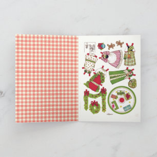 Süße Gingham Old Fashioned Weihnachtspapierpuppe Karte