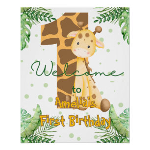 Süße Giraffe 1. Geburtstags-Willkommensgruß Poster