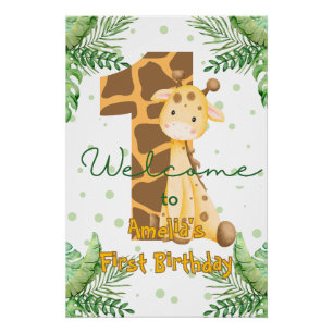 Süße Giraffe 1. Geburtstags-Willkommensgruß Poster