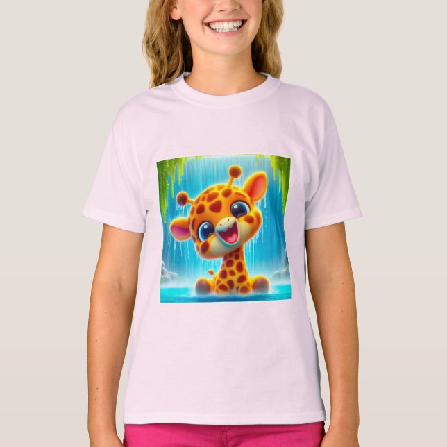 Süsse Giraffe am Wasserfall T-Shirt (Vorderseite)