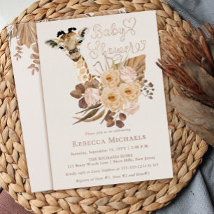 Süße Giraffe Boho Trockenblumen Baby Shower Folieneinladung