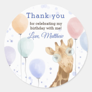 Süße Giraffe Bunter Ballon Junge Geburtstag Runder Aufkleber