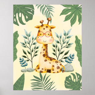 Süße Giraffe Dschungel Brille Kinderzimmer Dekor P Poster