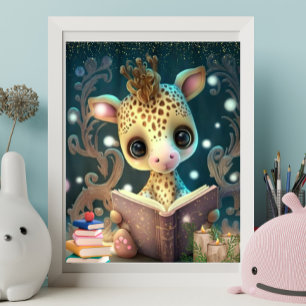 Süße Giraffe liest ein Buch Kunst Kinderzimmer Poster
