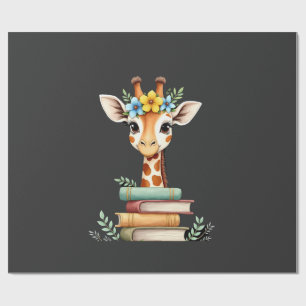 Süße Giraffe mit Buch Floral Bookworm Bibliothekar Geschenkpapier
