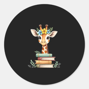 Süße Giraffe mit Buch Floral Bookworm Bibliothekar Runder Aufkleber