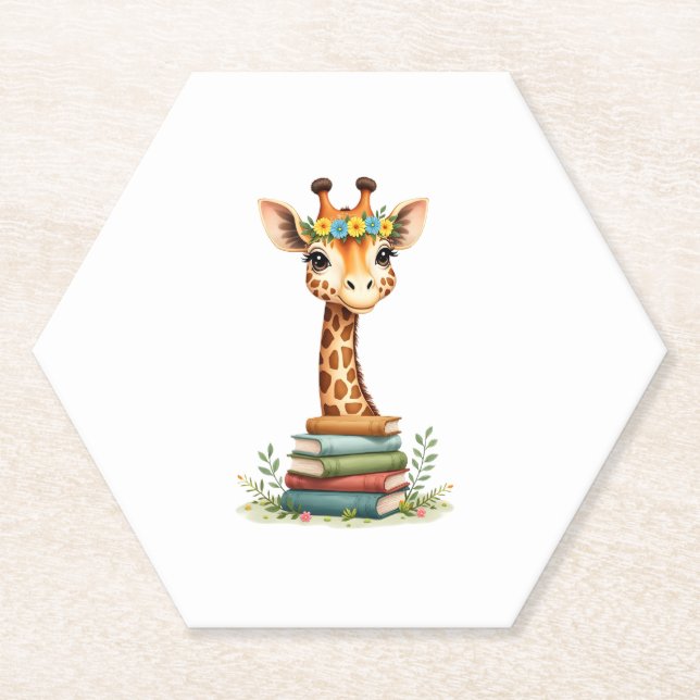 Süße Giraffe Mit Buch Floral Bücherwurm Bibliothek Untersetzer (Vorderseite)