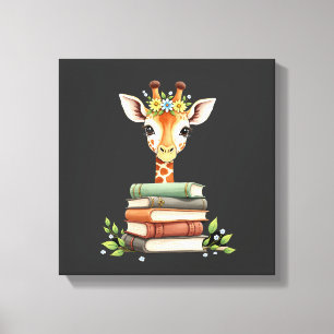 Süße Giraffe Mit Buch Florale Bücherwurm Bibliothe Leinwanddruck