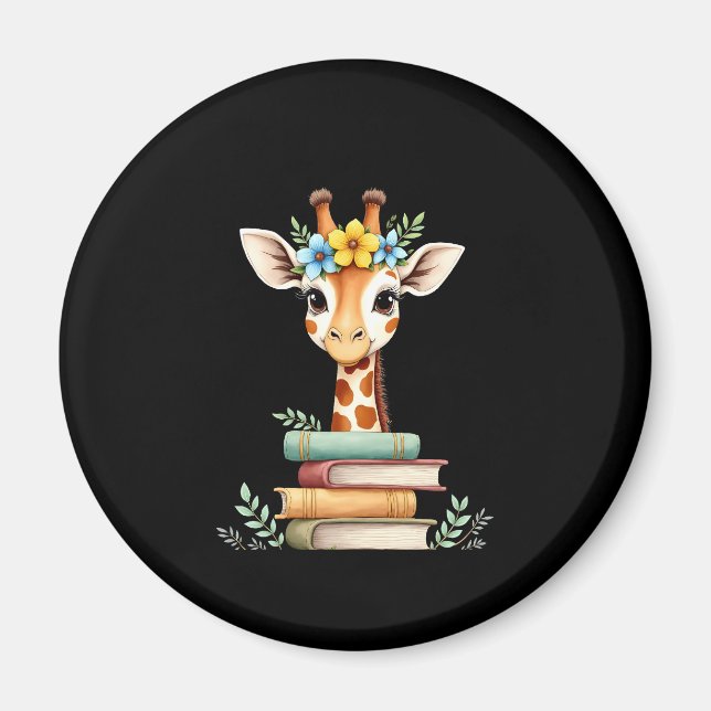 Süße Giraffe Mit Buch Florale Bücherwurm Bibliothe Magnet (Vorne)