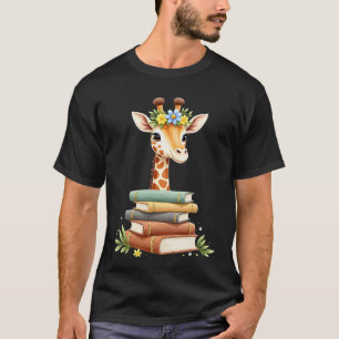 Süße Giraffe Mit Buch Florale Bücherwurm Bibliothe T-Shirt