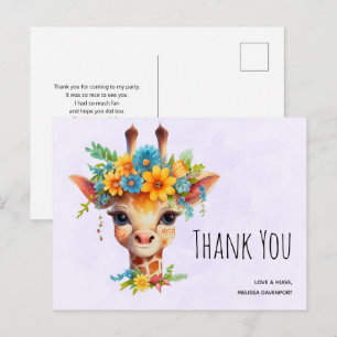 Süße Giraffe mit floraler Krone Danke Postkarte